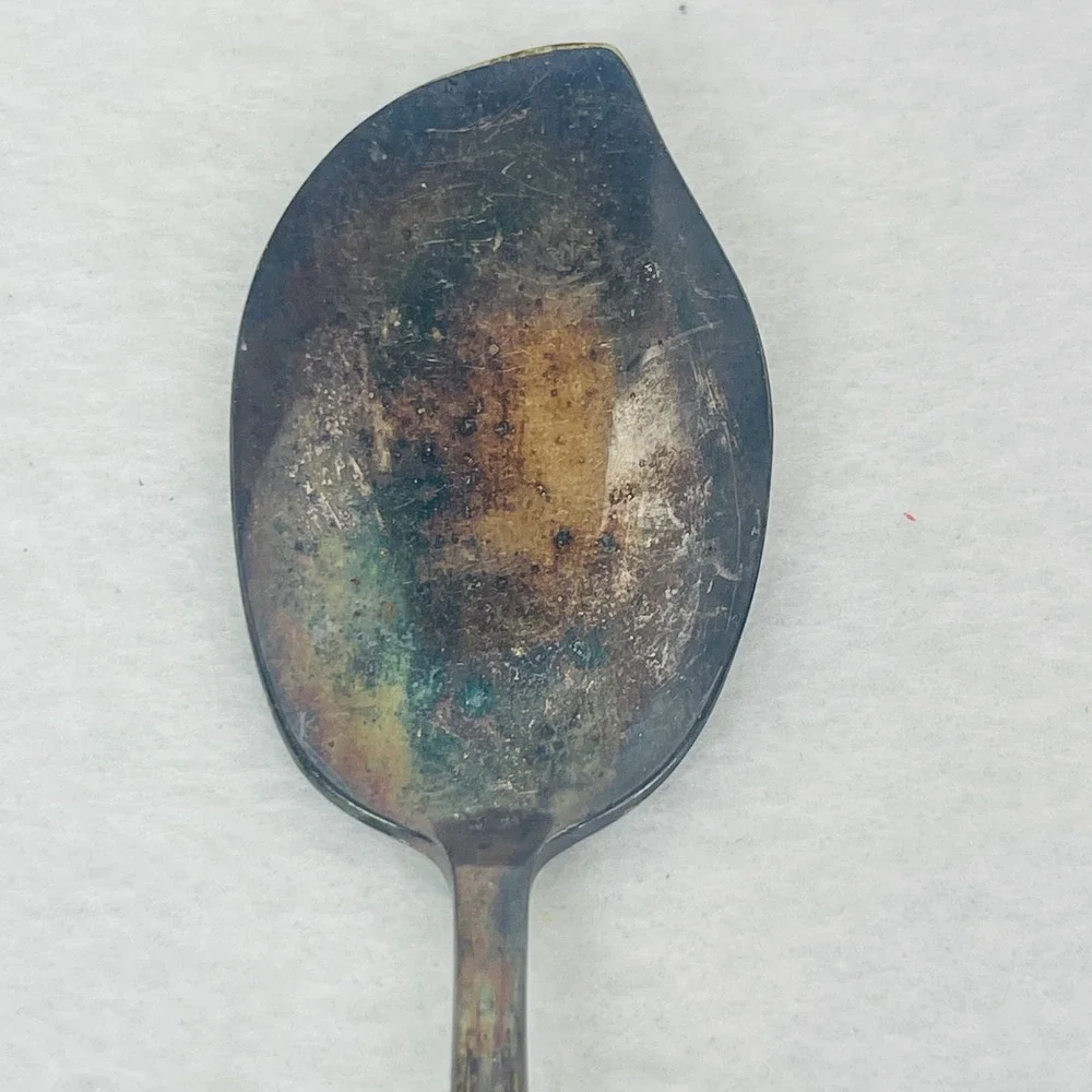 Unbranded Cream Soup Spoon OS Floral Scroll Silver Tarnish Vintage Fair